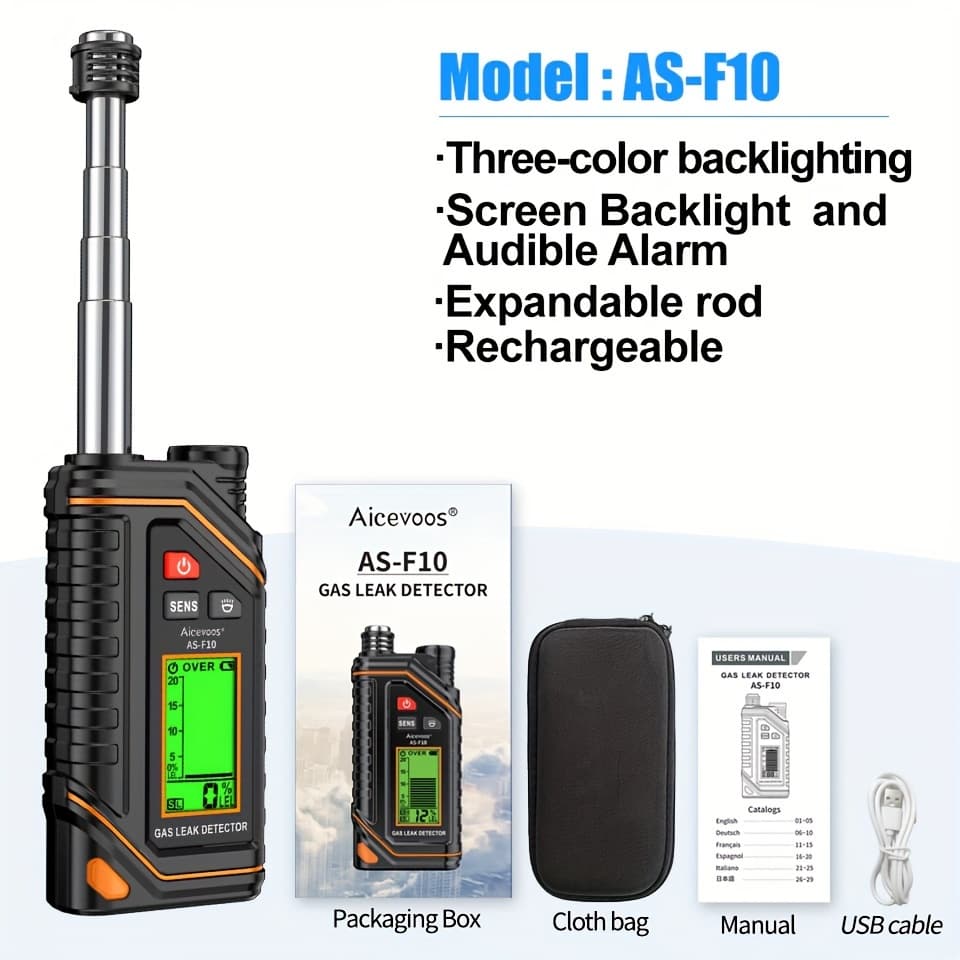 TEMU Aicevoos Rechargeable Digital Display Combustible Gas Leak Detector Alarm High- Gas Tester Detector With Audible & Visual Alarm For All