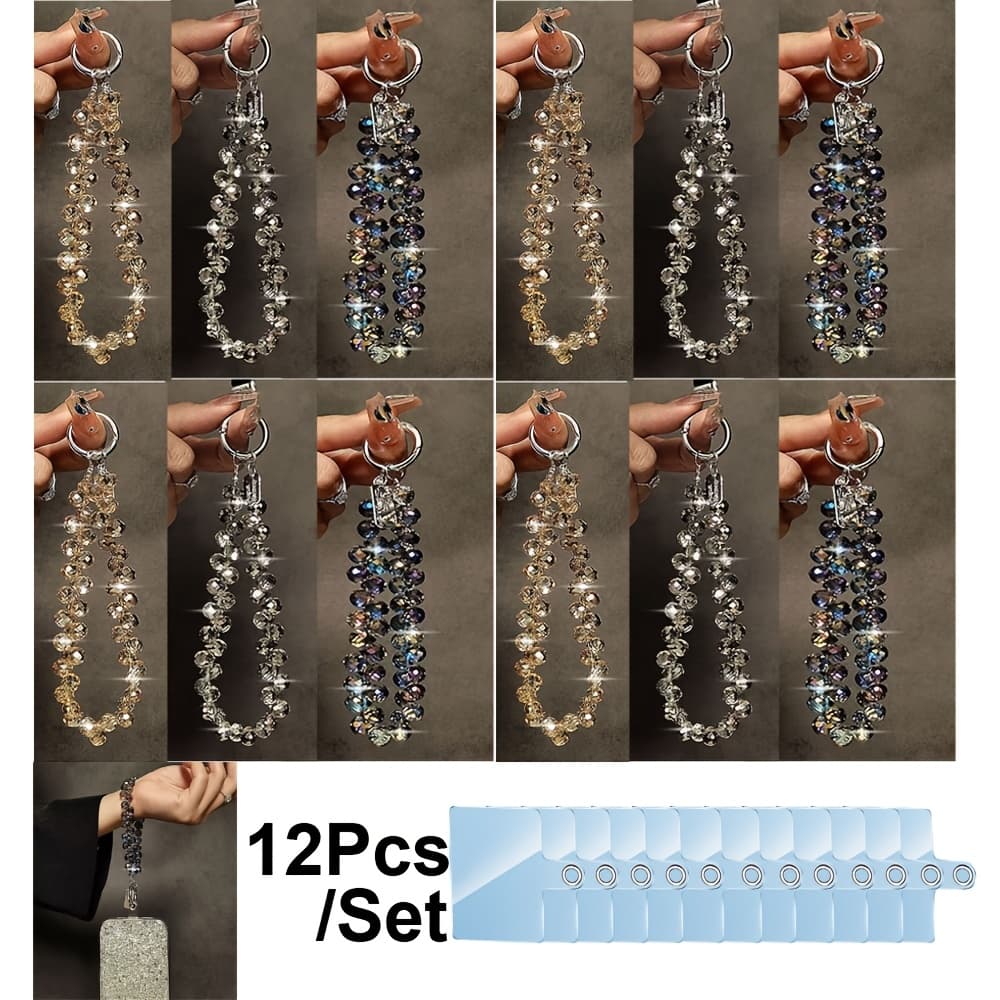 TEMU 12pcs/set Phone Charm Strap, Beaded Phone Wrist Strap, Cellphone Lanyard Chain With Tether Tab