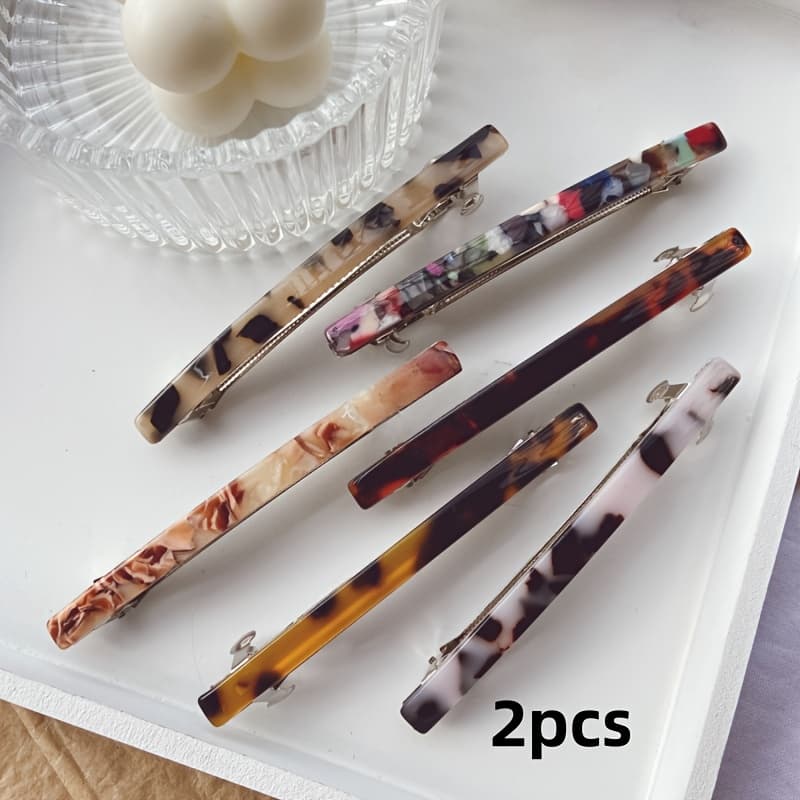 TEMU 2pcs Of Elegant Dark Hairpins - Handcrafted Fiber Rods With An Automatic Spring, A Thin Design Suitable For Women And, A Safe Ponytail Clip, A Bun Clip - Perfect For Valentine's Day Gifts