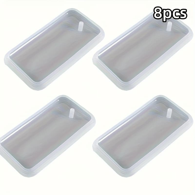 TEMU 8pcs Perforated Rectangular Keychain Silicone Mold - Transparent Epoxy Resin Casting Mold, Suitable For Handicrafts, Dog Tags, And Unique Gifts, Resin Silicone Mold