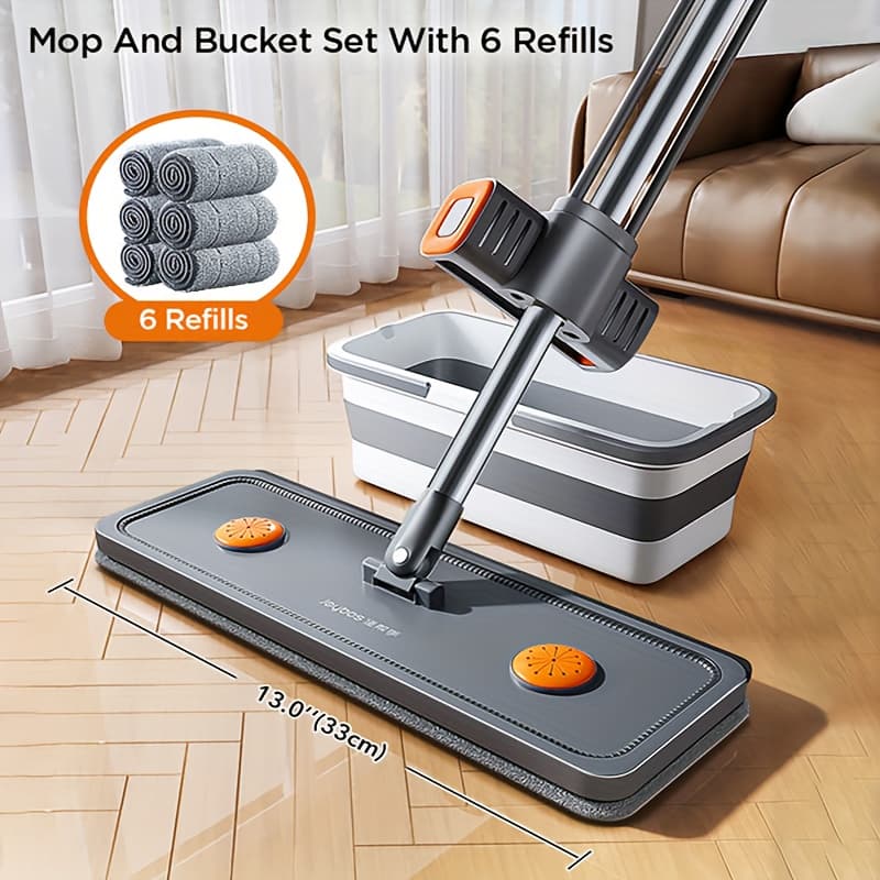 TEMU Joybos Foldable Bucket Flat Mop Set With 6 Refills, A For Floor Cleaning In Homes, Offices And Stores -saving For Home, For Business! Handle All Kinds Of Floor Cleaning