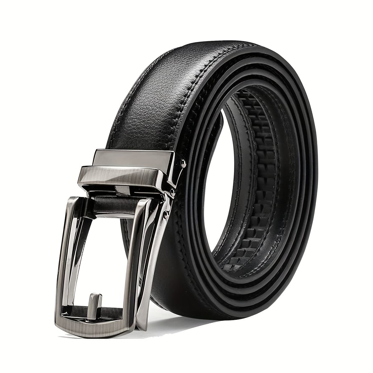 TEMU New High-end Men's Leather Belt With Automatic , Two-layer Cowhide, Versatile For Business, Trendy, Durable, And Fashionable Waistband For Men