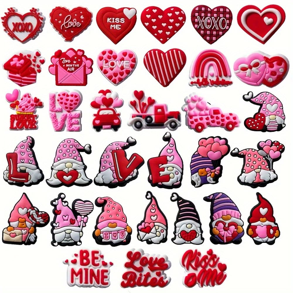 TEMU 34pcs Valentine's Day Shoe Decoration Charms For Sneakers, Pvc Shoe Decorations, Gift Idea For Birthday Christmas Halloween Party Favors