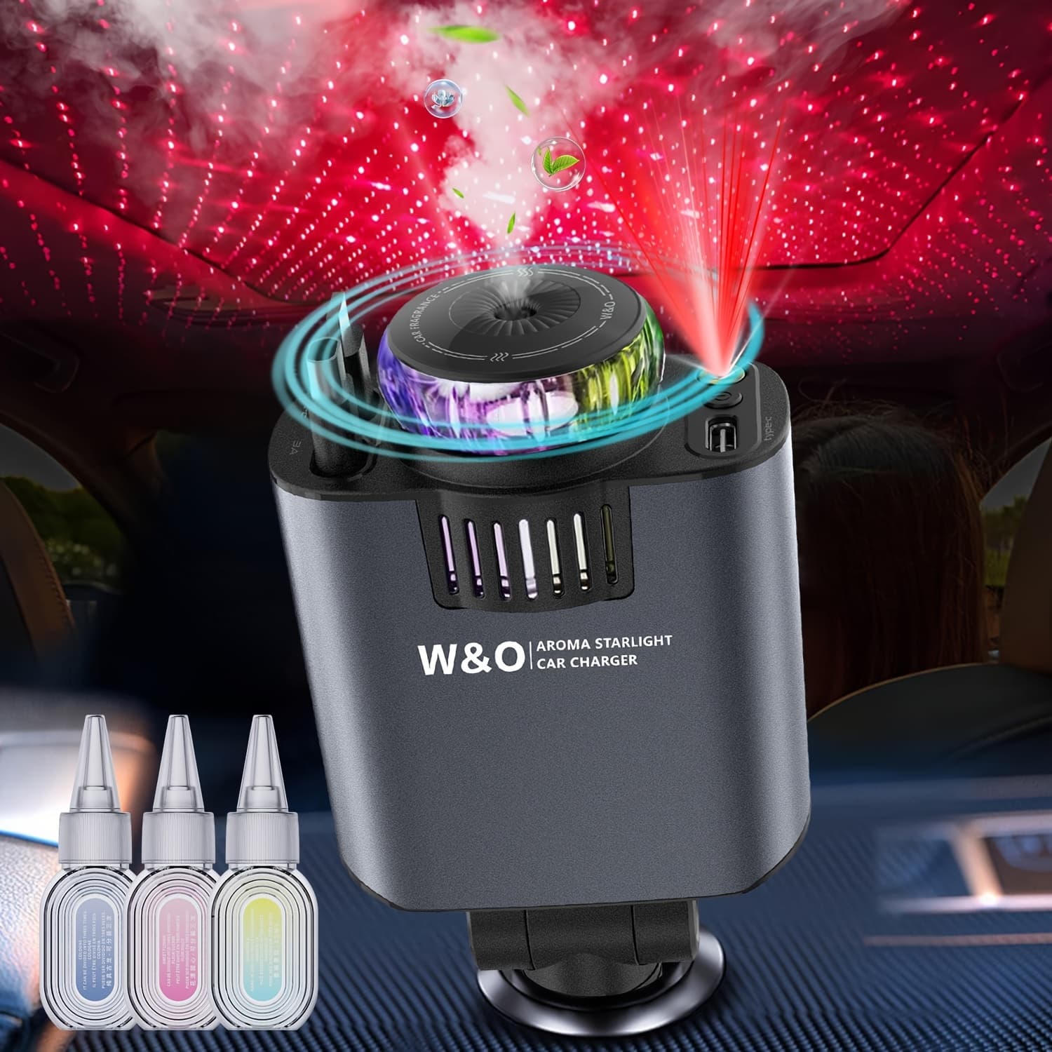 TEMU Car Aromatherapy Fast Charger 3-in-1 With Starlight Projector, Usb-c Port & 2.6ft, For Quick And Convenient Charging On The Go.