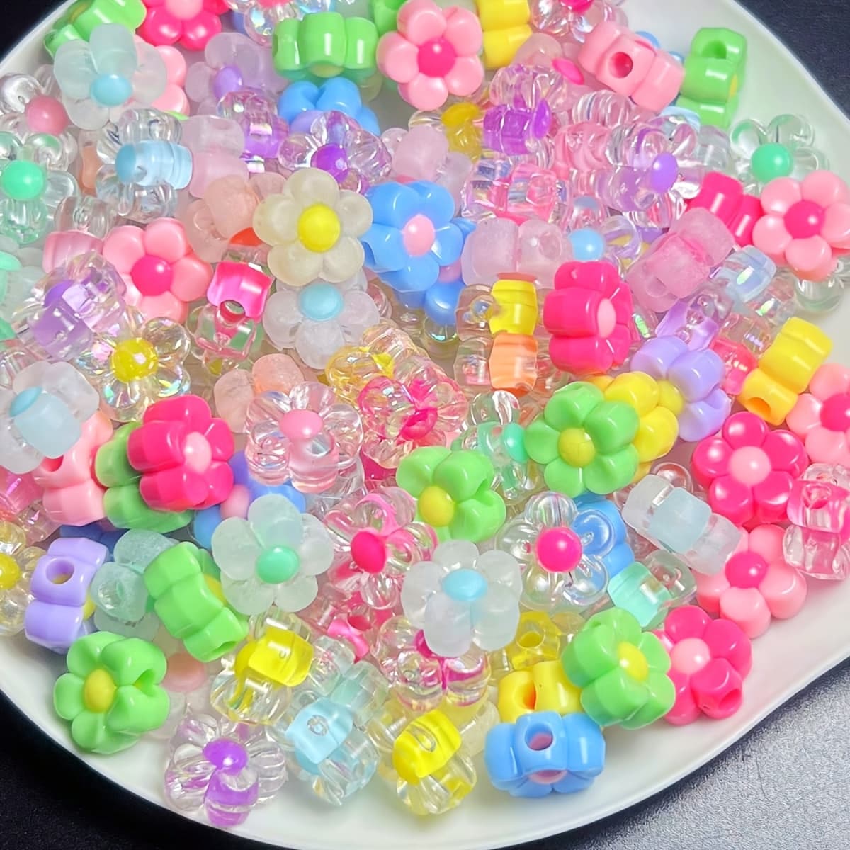 TEMU 12mm 55pcs Of Assorted Color Flower Acrylic Beads, Mixed Colors For Crafting Jewelry Such As Bracelets And Necklaces, Suitable For Small Business Supplies