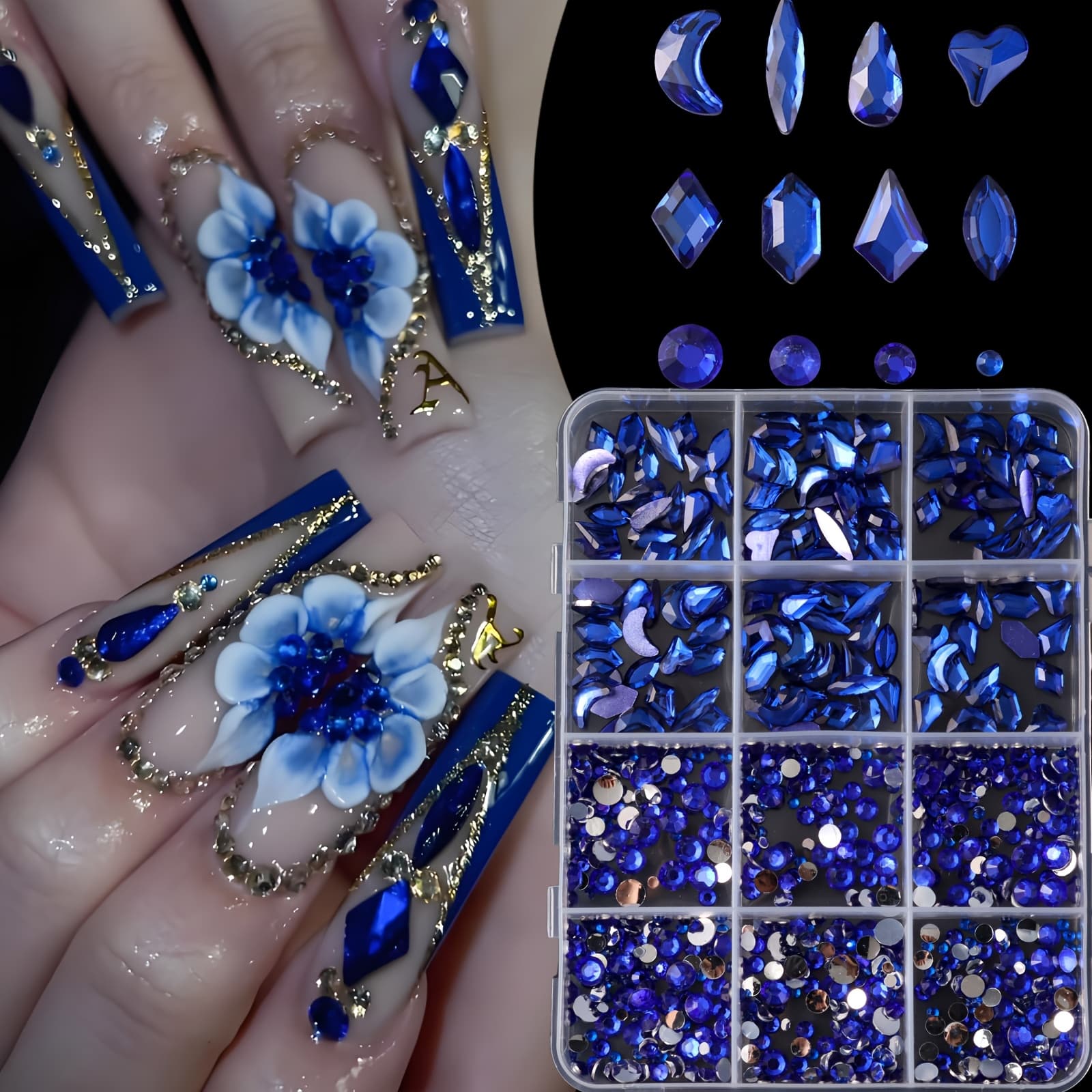 TEMU Royal Nail Art Rhinestones Valentine's Day Shiny Gemstone Love Heart Drop Multi Shapes Random Mixed Nail Gem Flatback 3d Nail Charms Decoration Wedding Nail Supplies