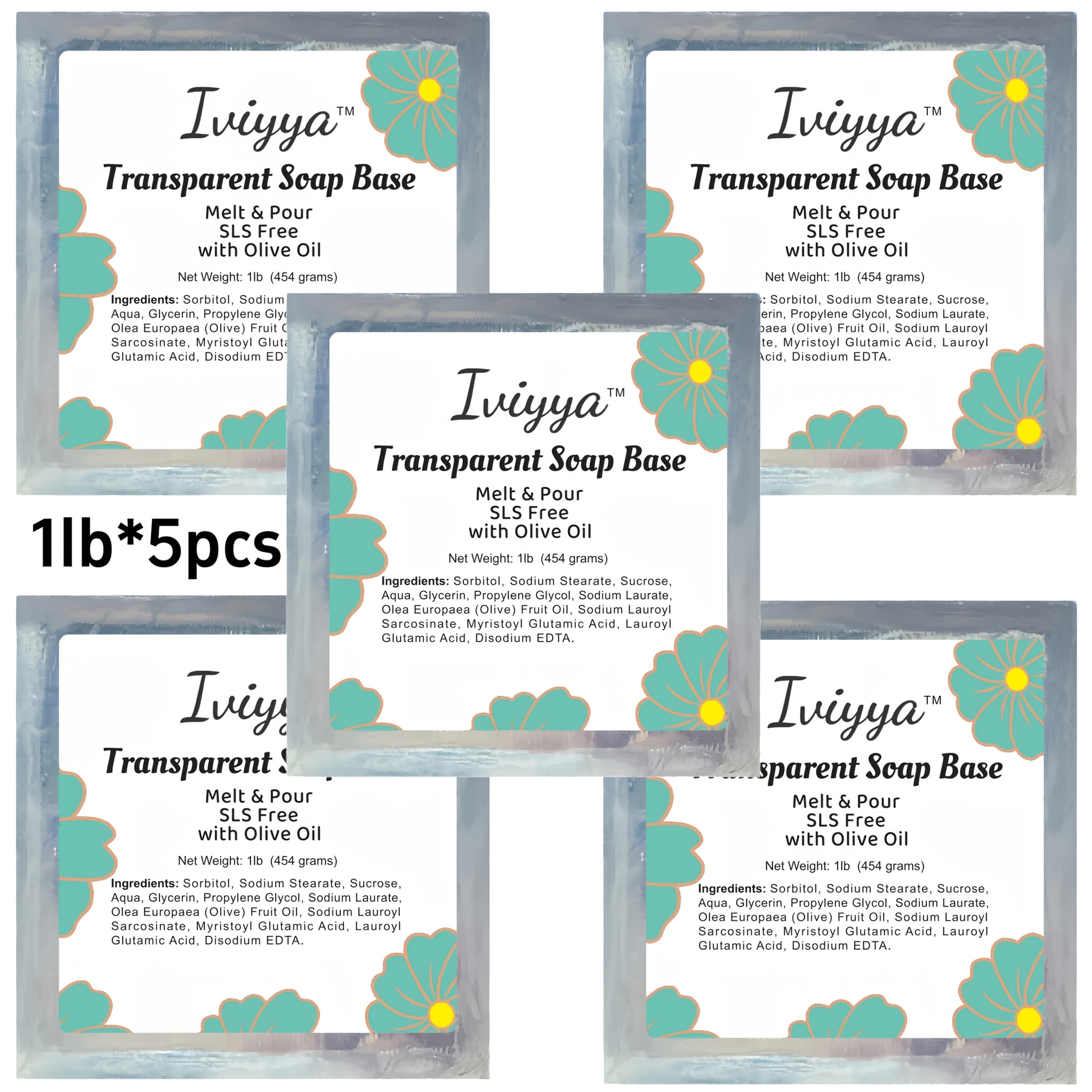 TEMU Iviyya 2lbs/5lbs Clear Melt And Pour Glycerin Soap Base, Cleansing & Moisturizing, Glicerina Para Hacer , Great For Crafts, Soap Making Supplies
