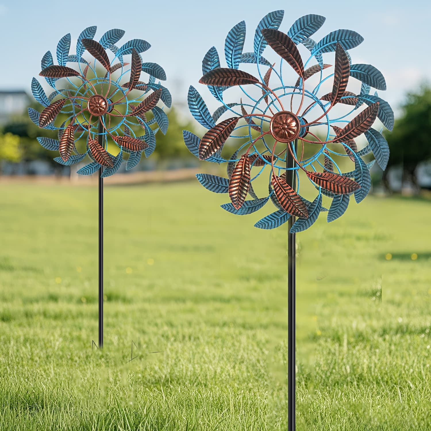 TEMU Yard Spinners Windmills For Garden, Sculptures And Spinners, Wind Spinners Outdoor Metal Leaf Wind Sculptures And Spinners For Yard Garden Lawn Patio Decorations 63.4 Inch
