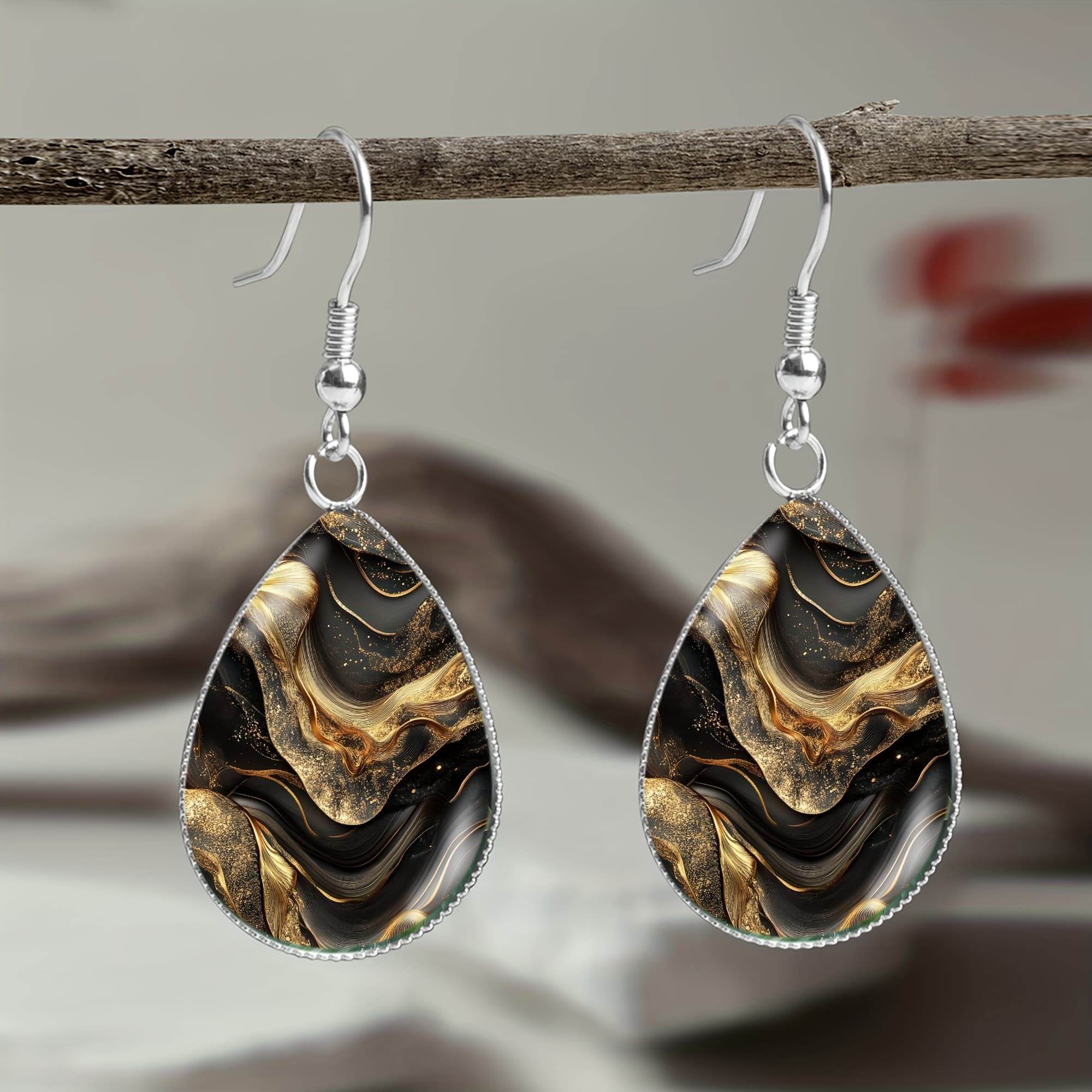 TEMU 1pair Of Coffee-colored And Pattern Steel Earrings, Elegant French Style Men's And Women' Holiday Wear Jewelry Earrings Holiday Gifts