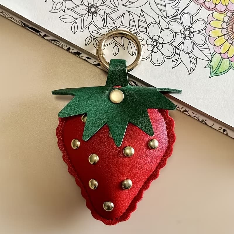 TEMU 1 Elegant Strawberry Keychain, Made Of Pu Leather With Rivet Design, Suitable For Bag Accessories And Car Keychain Decorations, An Ideal Gift For Women