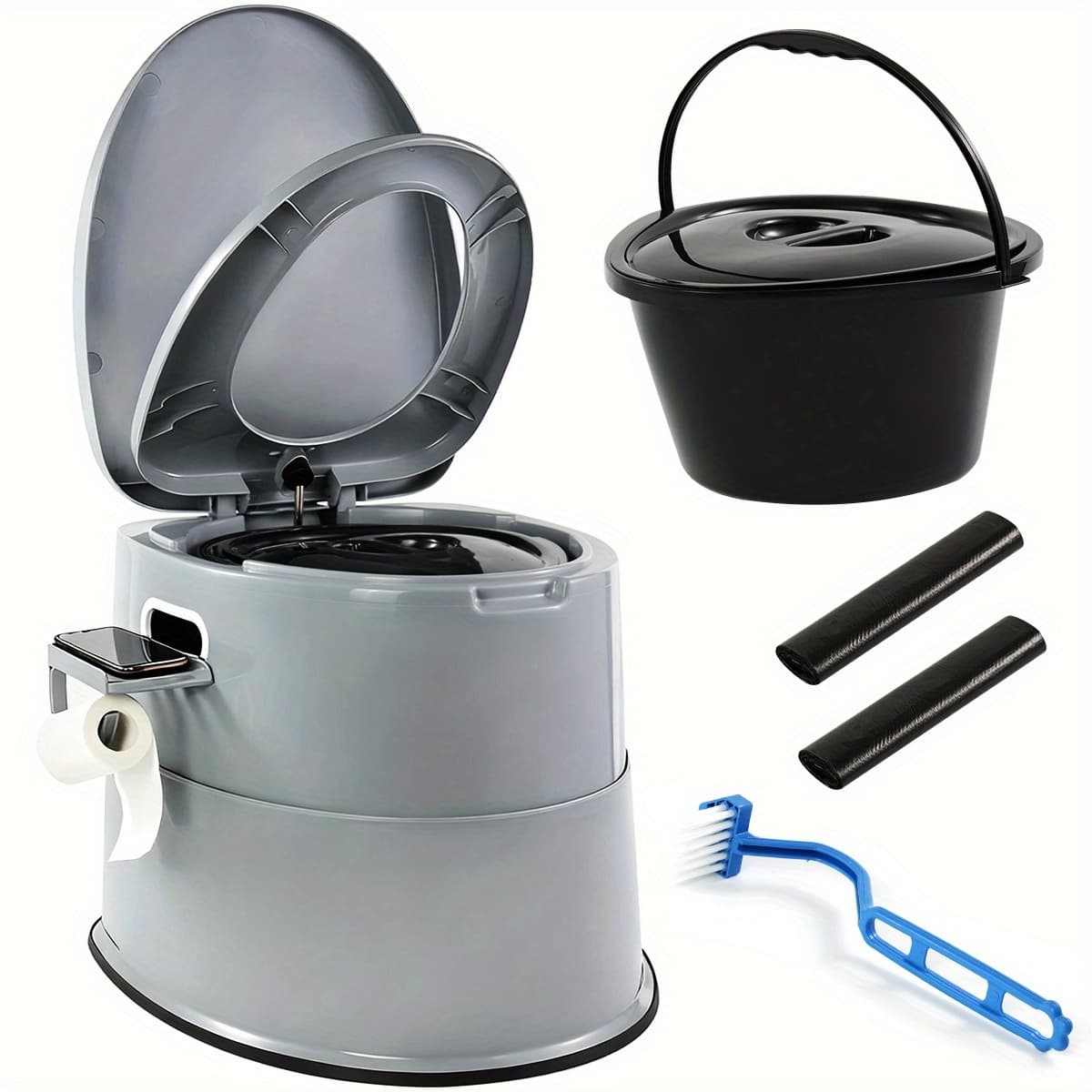 TEMU Extra Large Portable Toilet For Adults Indoor Outdoor Commode W/detachable Inner Bucket & Removable Paper Holder, Lightweight & Compact For Camping, Boat, Van, Emergency Use