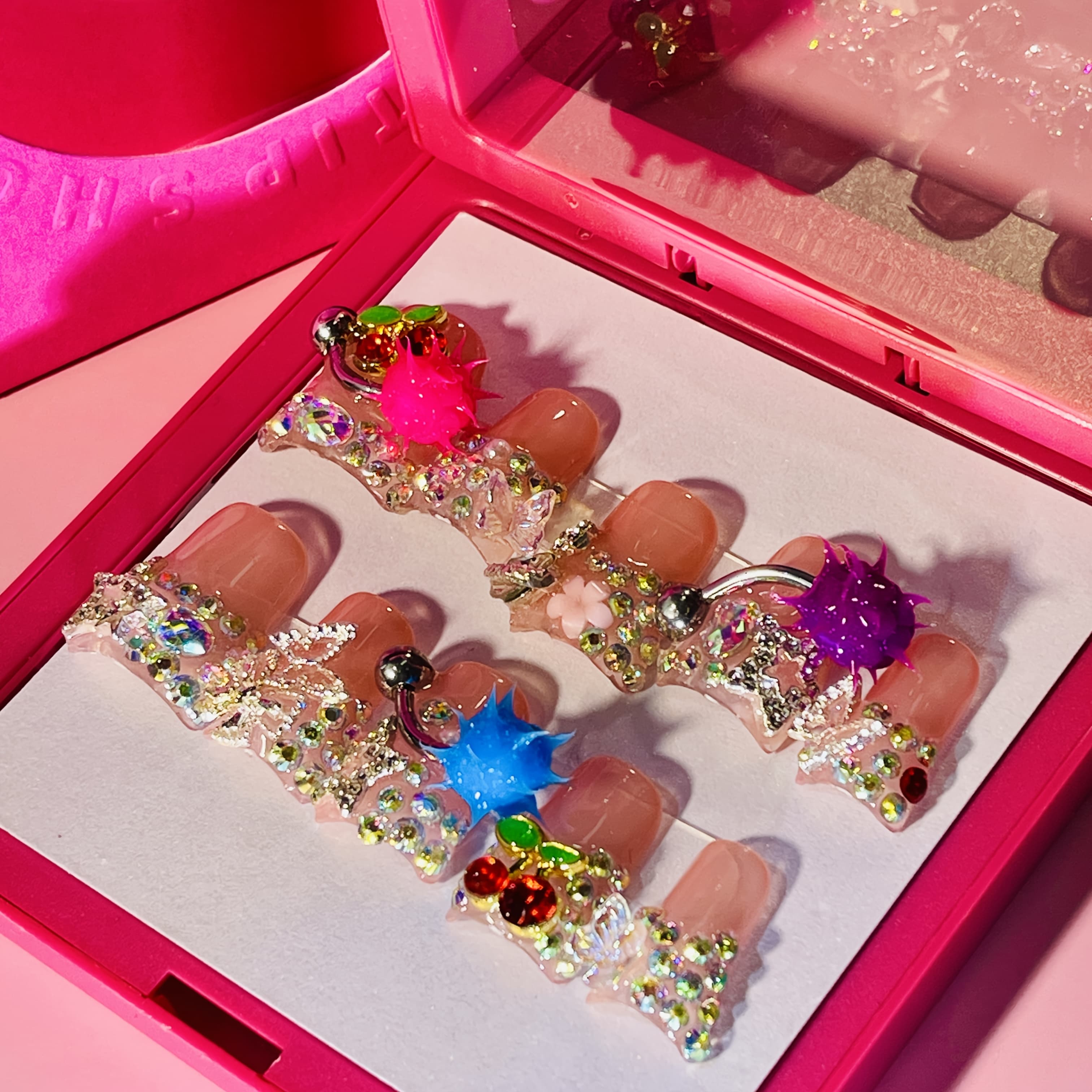 TEMU Big Pendulum Duck Tip Press On Nails Colorful Nail Art For Everyday Special Occasions, Handmade With Detailed And Fine
