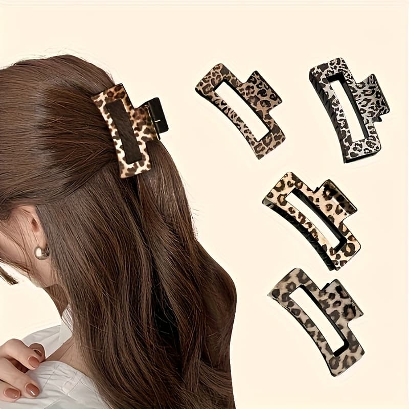 TEMU 4 Exquisite Leopard Print Hair Clips - Medium Non-slip Acrylic Handles, Suitable For Thick Long Hair - Vintage Y2k Style, Spring And Summer Valentine's Day Accessory