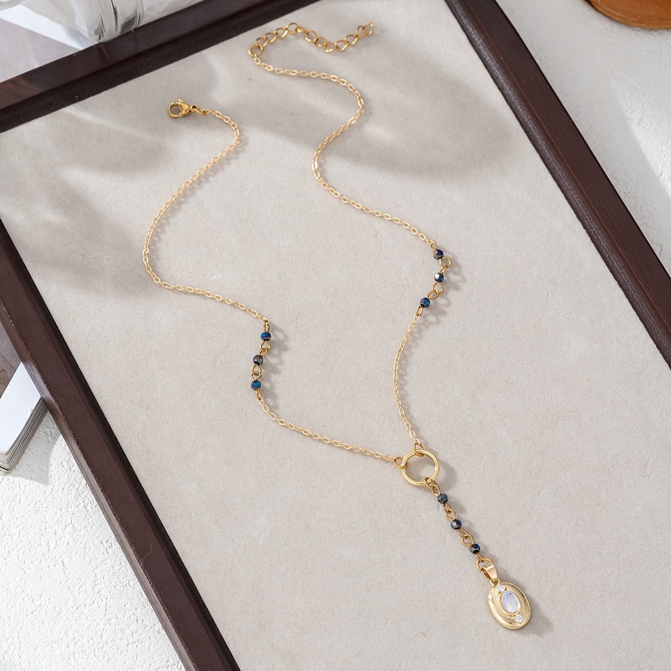 TEMU 1pc Women's Fashion Pendant Necklace, Creative Vintage Round Pendant Y-shaped Chain Necklace, Party Banquet Jewelry Accessory