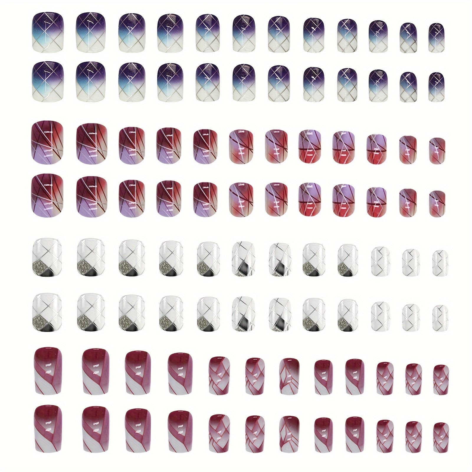 TEMU 96pcs Short Geometric Square Ombre Press-on Nail Set, Short Detachable Nails With 2 Jelly Glues And 1 Nail File, Nail Decorations For Women And