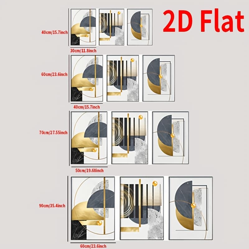 TEMU 2d Flat, 2d Flat, 2d Flat Three-piece Set, Modern Golden Abstract Geometric Wall Painting, Home Decoration, Canvas Oil Painting, Suitable For Living Room Porch Home Decoration Frameless