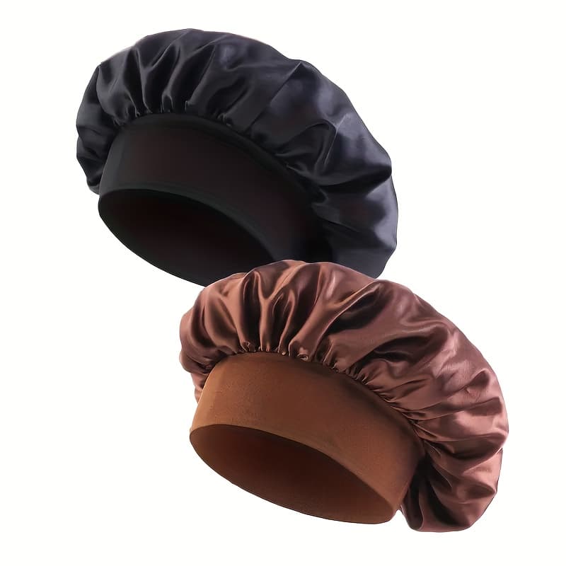 TEMU 2pcs/set Sleep Caps - Polyester Composition, Neutral Color, Elastic Large Size, Suitable For Most Men And Women, Hair Care And Protection, And Hair Styling Accessories