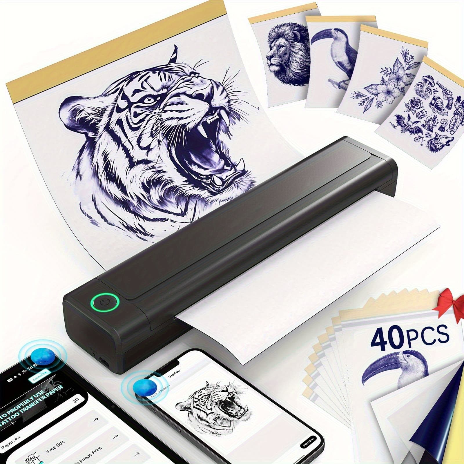 TEMU 40 Tattoo Transfer Papers | A4 Size, Compatible With Mo8f, Pino, And Other Tattoo Printers, Easy To Transfer, Suitable For Professional And Personal Use, Glossy, Paper Material