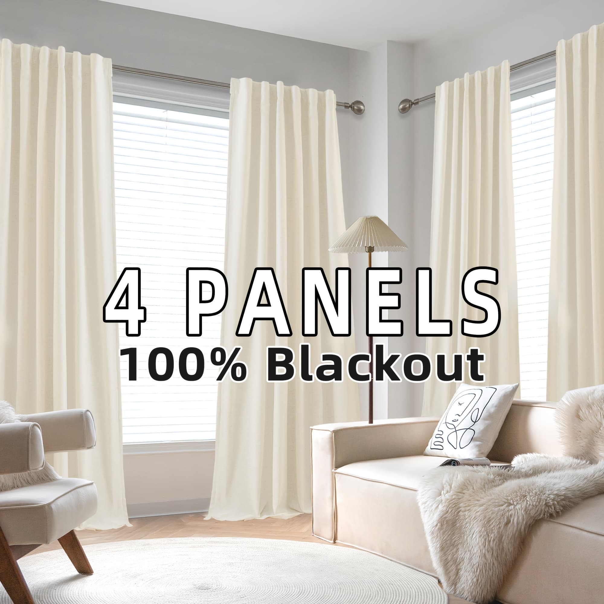 TEMU 4 Panels 100% Blackout Linen Curtains For Bedroom Farmhouse Thermal Insulated Rod Pocket Back Tab Blocking For Living Room