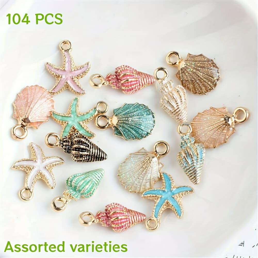 TEMU 104pcs Alloy Shell And Starfish Pendant Set - Alloy Jewelry For , Bracelets, Earrings And Watch Accessories