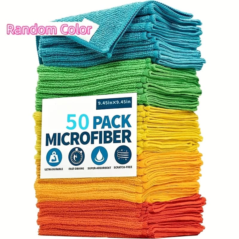 TEMU [50pcs Of Cloth] 50pcs Random Color Cleaning Cloth Suit, Multifunctional Absorbent | Home, Kitchen, Living Room, Bedroom, Bathroom And Furniture Decontamination Towel