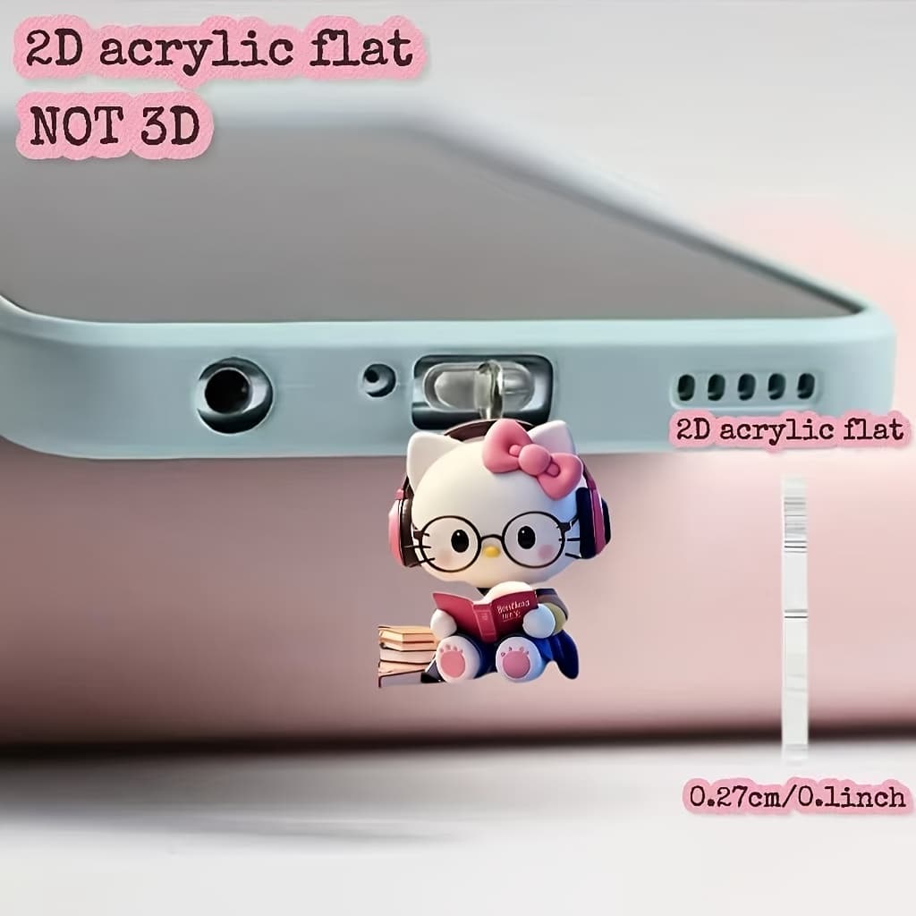 TEMU 1pc New Acrylic, Reading Hello Kitty, Suitable For Iphone/type-c Connector Mobile Phone Additions, Protection And Maintenance Dust Plugs, Exquisite Mobile Phone Accessory Small Gifts