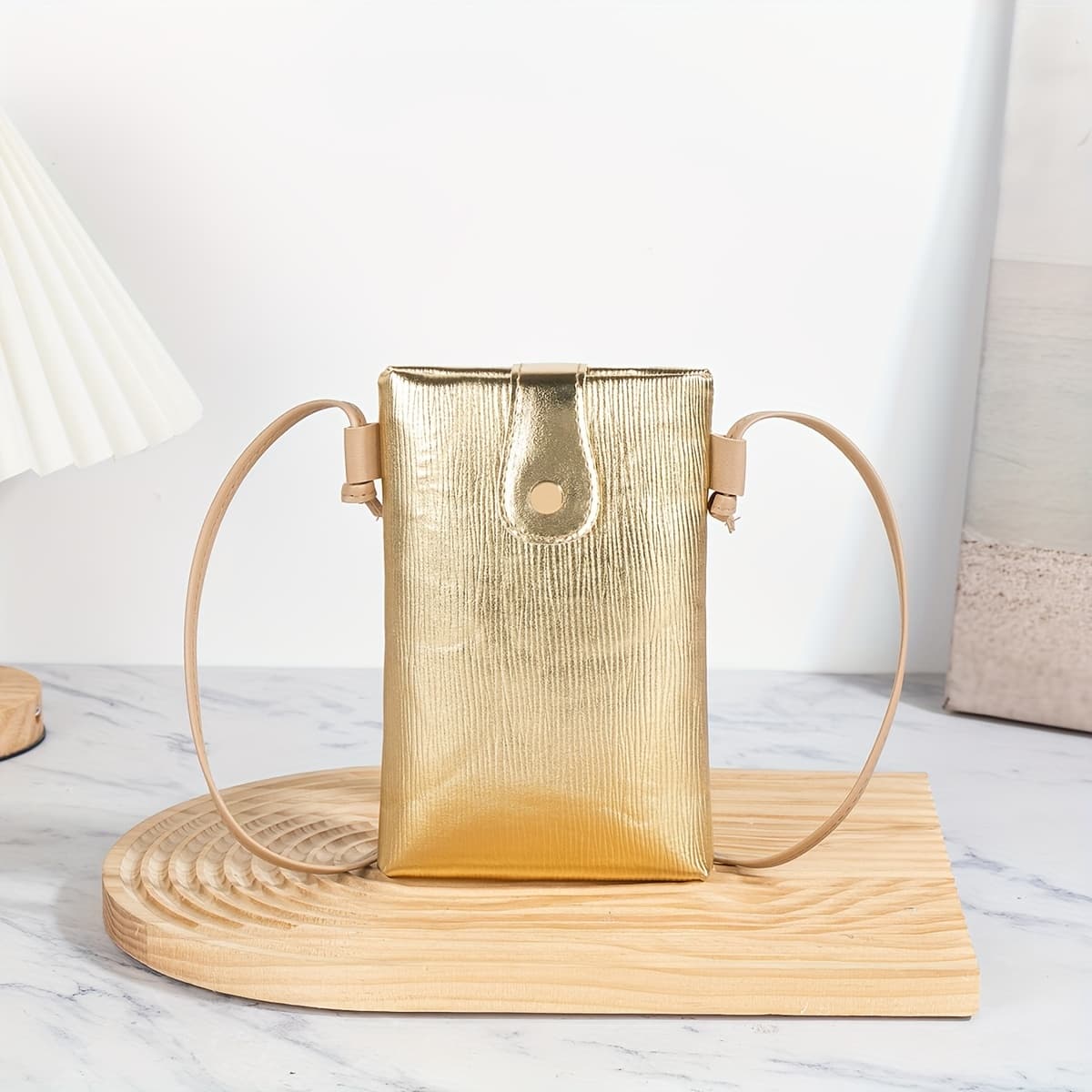 TEMU Women's Golden Vertical Striped Crossbody Bag, Fashionable Golden And Silvery And Convenient Mobile Phone Bag, Luxurious Style -colored Women' Purse Bag