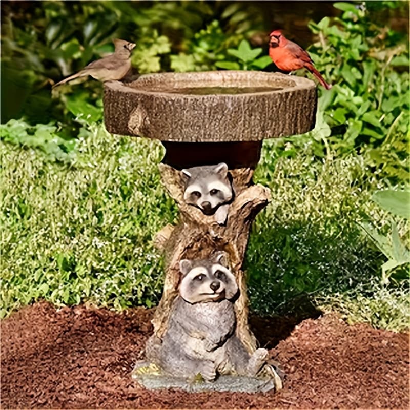 TEMU A Raccoon Resin Bird Feeder Ornament Decoration That Used For To Drink And Eat, Decorating Your Yard