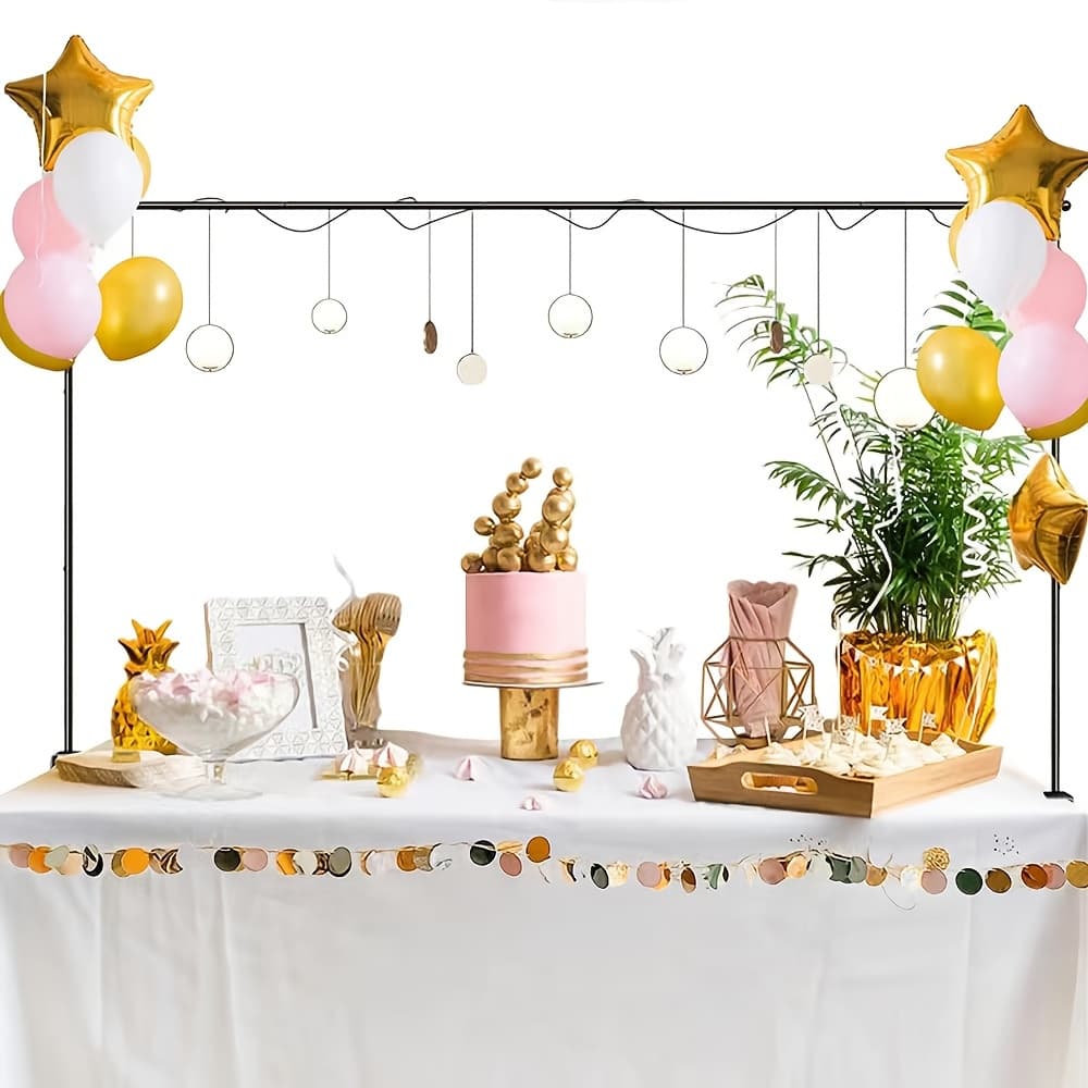 TEMU Over The Table Rod Stand With Clamps Adjustable 37.4 Inch Tall 94.5 Inch Length Black Metal Balloon Table Arch Hanging For Wedding Birthday Party Halloween Christmas Decoration