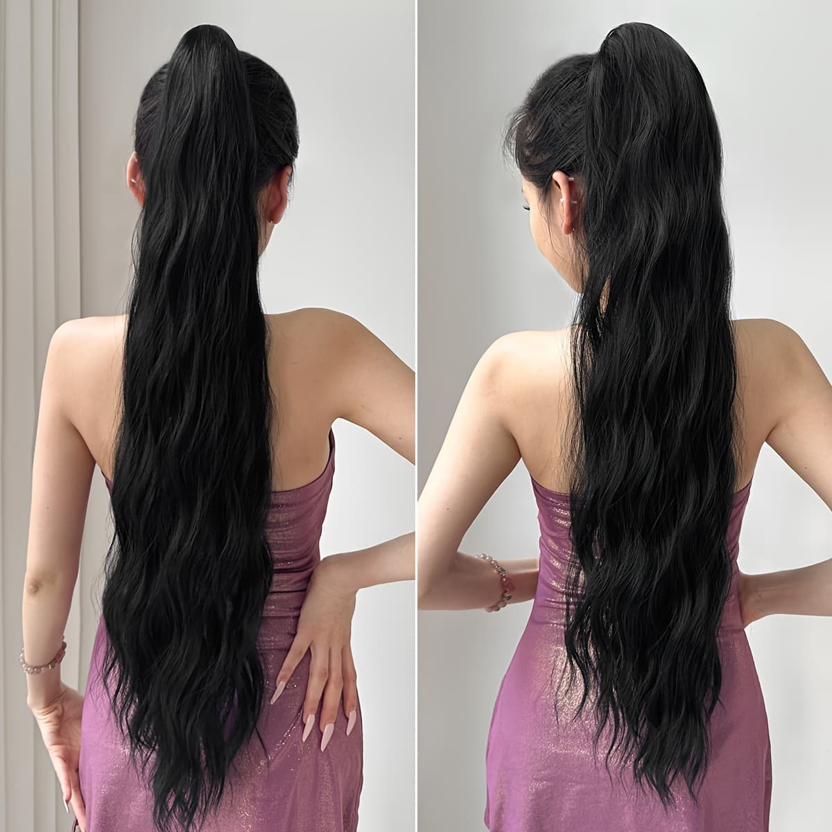 TEMU Claw Ponytail Extension 32 Inch Water Wave Wavy Curly Clip In Hair Extensions Soft Looking Synthetic Hairpiece For Women Blonde Color