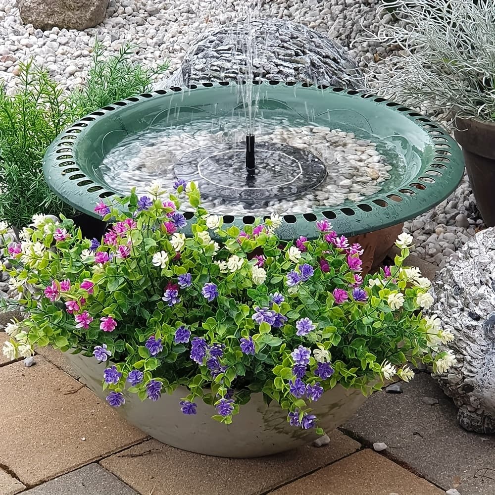 TEMU High Efficiency Bird Bath Solar Fountain Pump With 6 Spray Nozzles For Garden, , Pool, Fish Tank And Outdoor