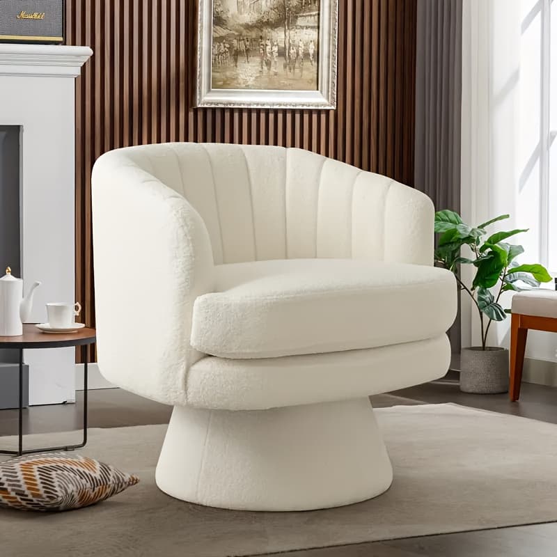 TEMU Modern Swivel Barrel Accent Chair, Comfy Sherpa Upholstered Round Swivel Club Chair For Nursery Living Room Bedroom Office, Beige