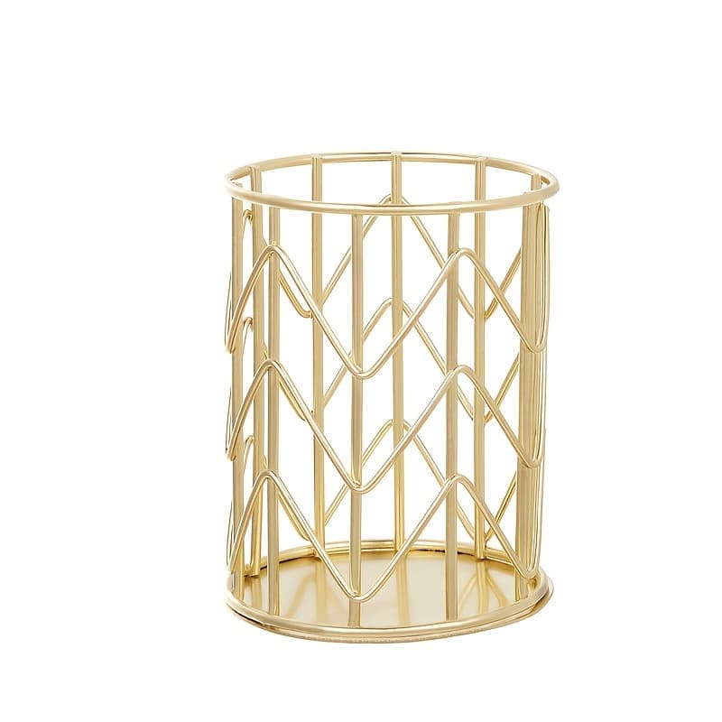 TEMU 1pc Golden Round Pen Holder Office Supplies Multifunctional Iron Art Storage Tube Makeup Brush Bucket High Level