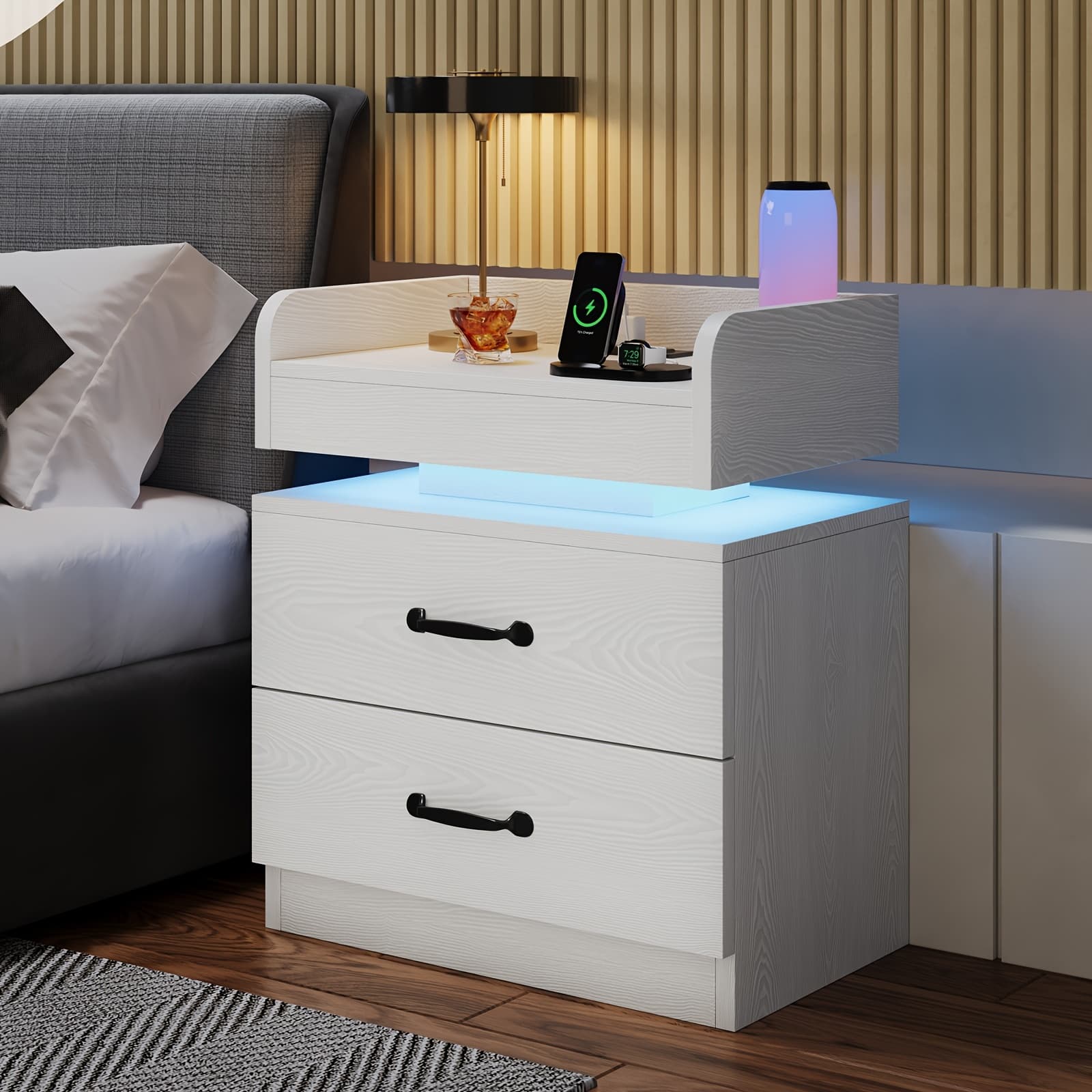 TEMU Stand With Led Light, Bedroom Night Stand Charging Station, Led Nightstand With Drawers, Halloween Decor, Bedroom Side Table For Bedroom, Living Room,