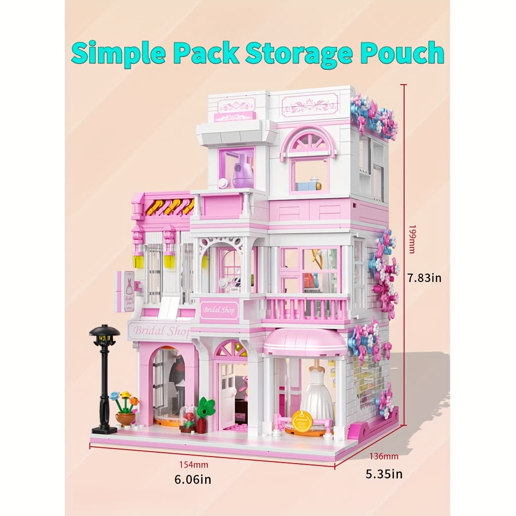 TEMU 1004pcs Romantic Wedding Shop Building Blocks Set- Creative Diy Architecture Model Kit For Adults And Teens, Elegant Gift For Christmas Or Birthday