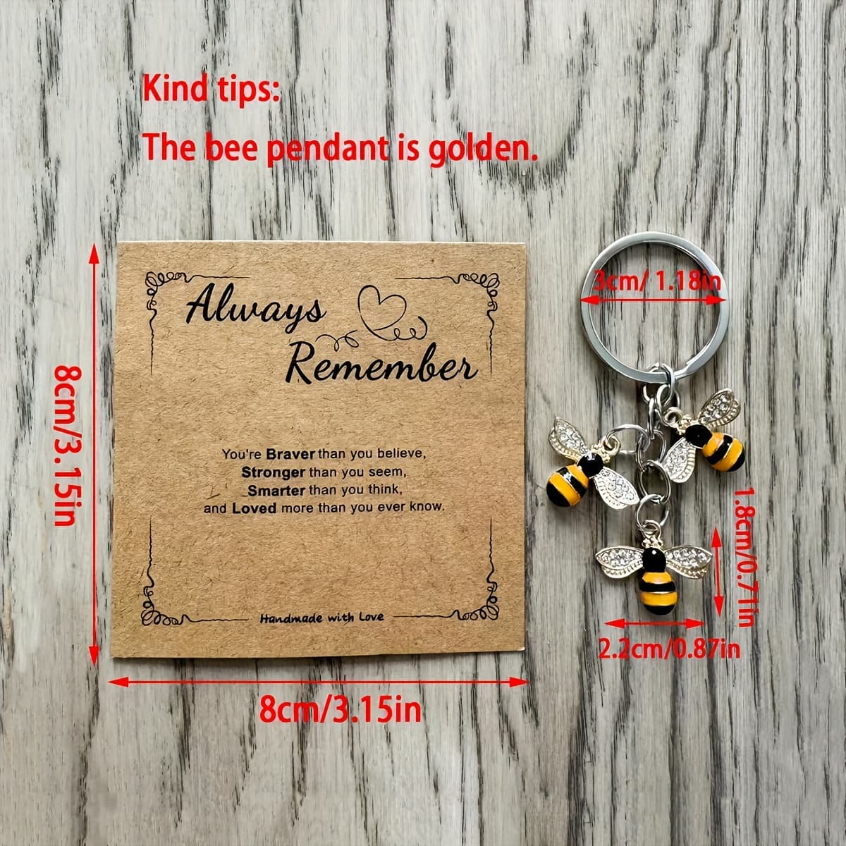 TEMU A Keychain With A Bee And A Card, Perfect For Gifting