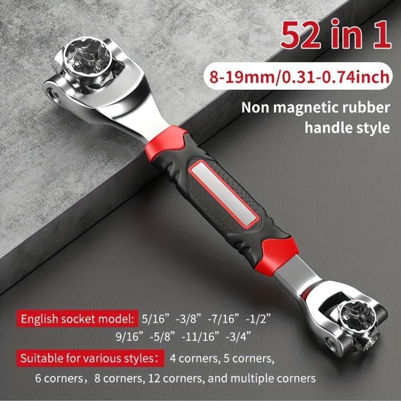 TEMU 1pc 52-in-1 Universal Socket Wrench, Universal Adjustable Double-headed Wrench Tool, Flexible 360-degree Rotating Head With Rubber Handle, And Universal Automobile Maintenance Wrench.