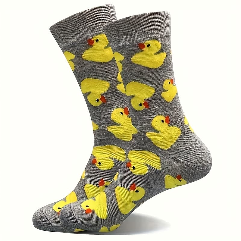 TEMU 1 Pair Men's Mid-calf Socks | Cute Pattern, Fashionable And Stylish, Breathable And Moisture-wicking, Ideal For Spring And Autumn, And Spandex Blend