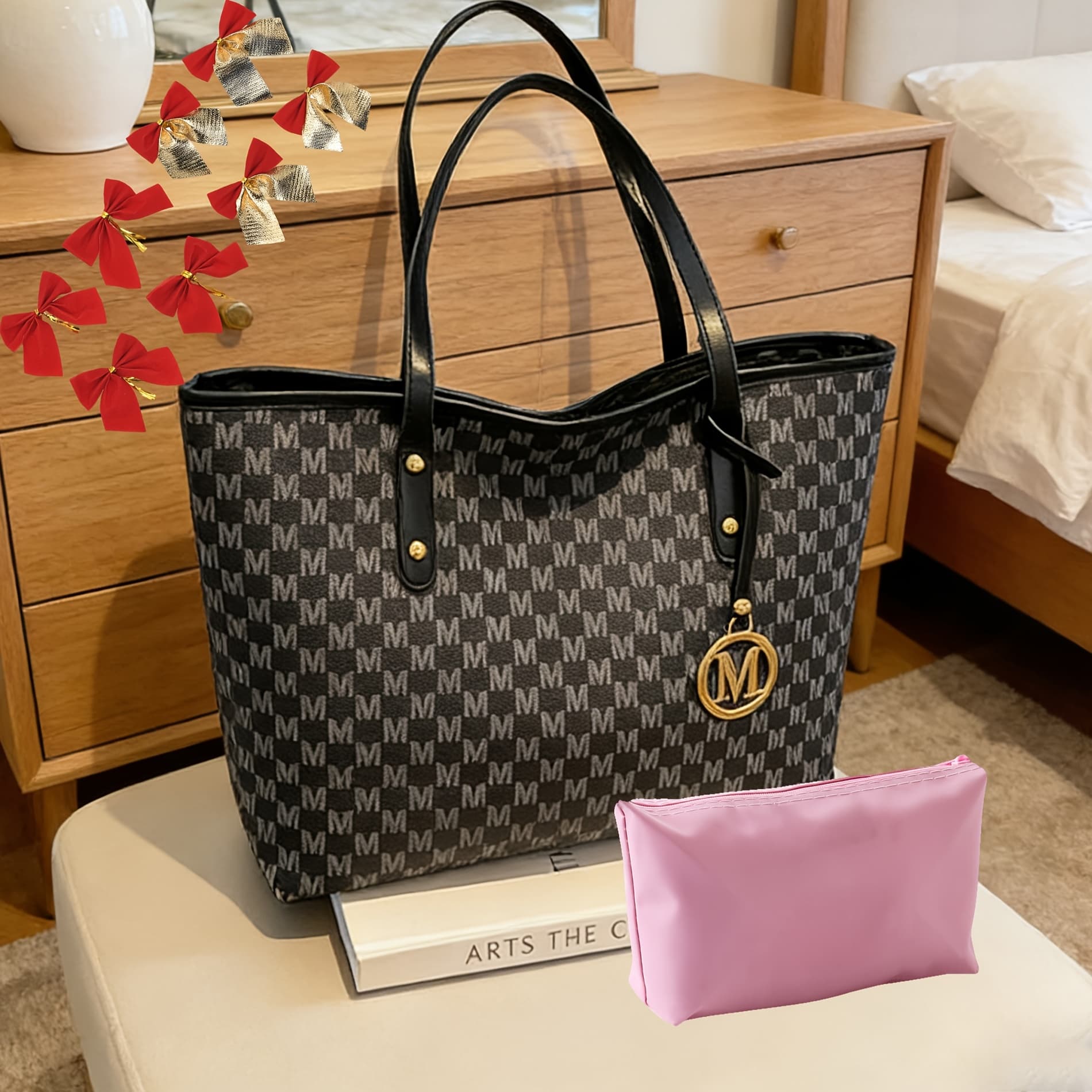 TEMU Set With 5 Women's Fashionable Versatile Casual Large Capacity Shoulder Bag Luxury-inspired Multifunctional Tote Bag Women's Handbag In Multiple Colors Ideal For Shopping, Storage, And Daily Work
