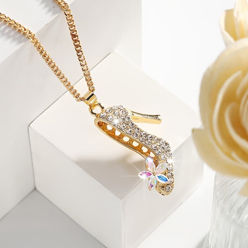 TEMU 1 Fashionable New Luxury 3d High Heel Pendant Necklace With Transparent Accents, Exquisite Women's Jewelry For Casual Attire And Gifting
