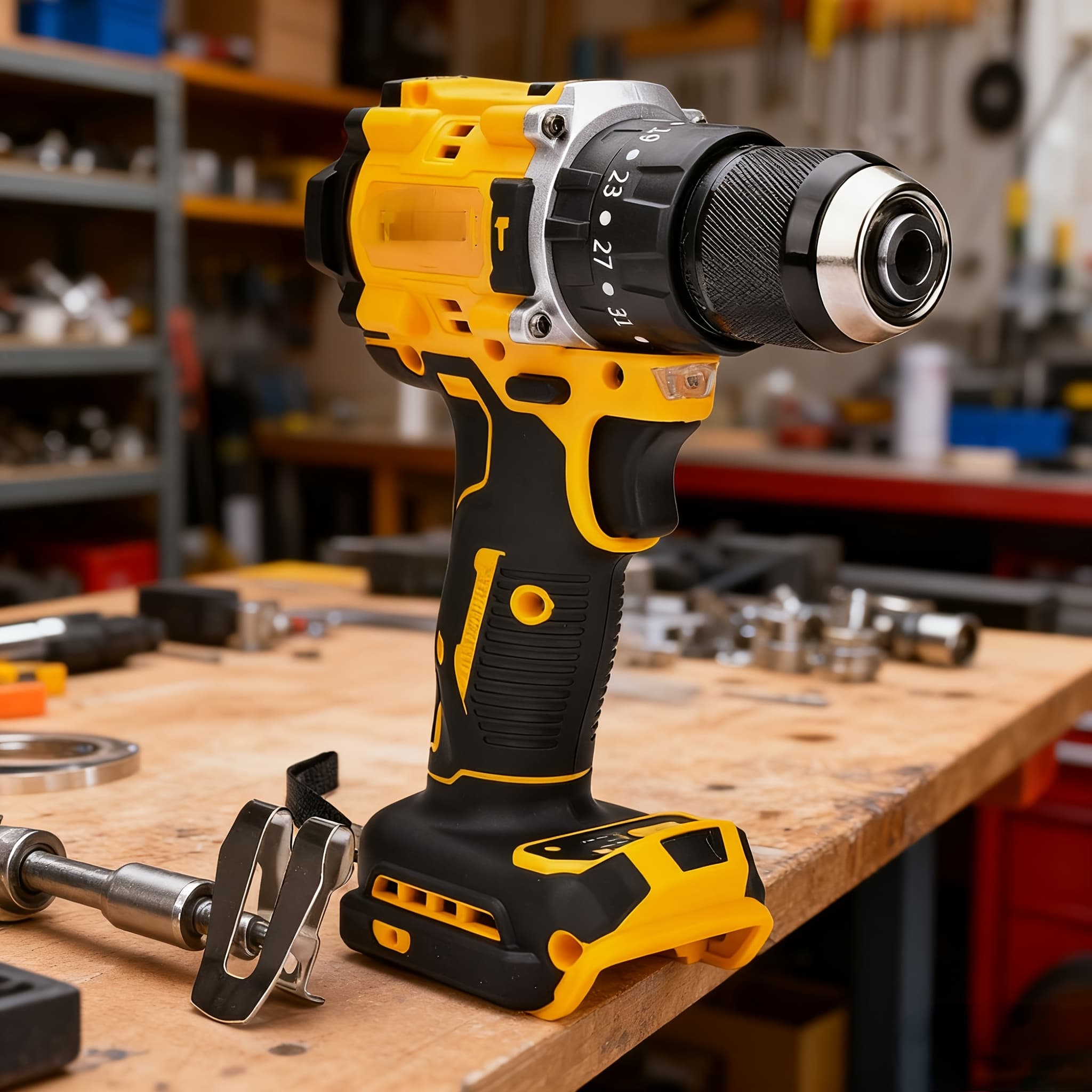 TEMU 20v Drill, Compatible With 20v Battery, 2-speed Control, Multi-torque Adjustment, 60nm, Built-in Led Work Light, Optional , Ideal For Home Repairs, Wood Drilling And Gift For Men
