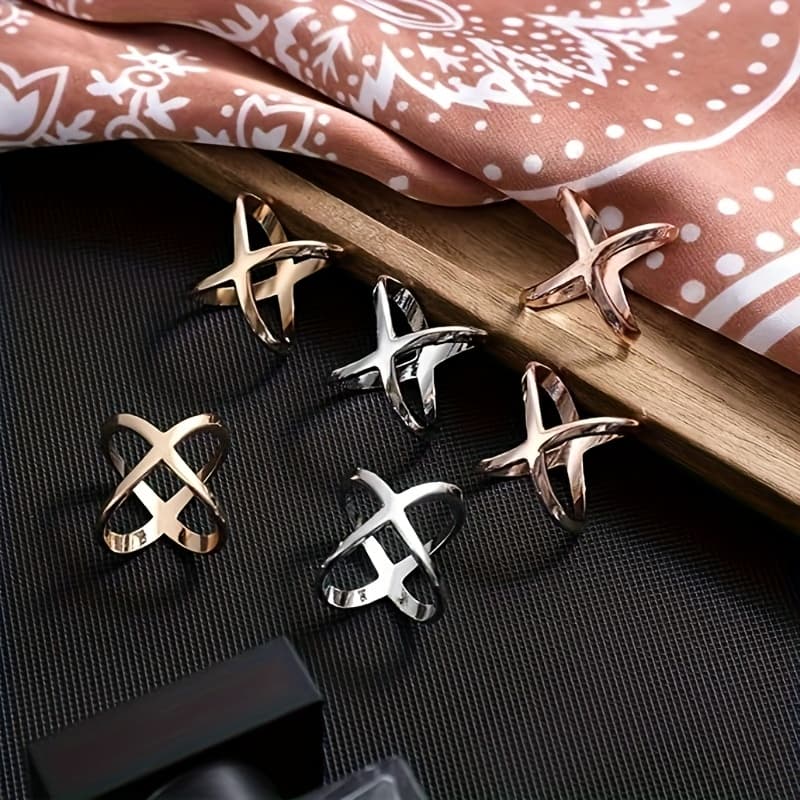 TEMU 6pcs X Shape Scarf Ring | Wonderful Scarf Clips, Scarves Pin, Shawl Buckles, Clasp Holder For Women In Golden, Silvery, Rose Golden | , Alloy, Daily Occasion Additions