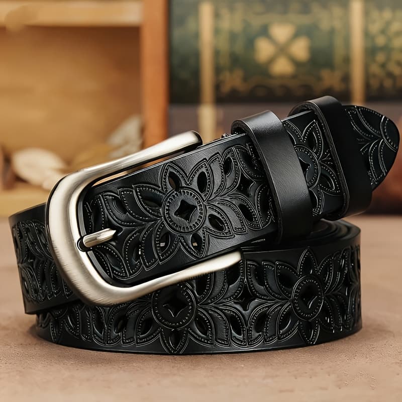 TEMU Women's Hollow Out Belt With Pin , Retro Adjustable Waistband For Jeans And Dresses, Casual Men's Belt