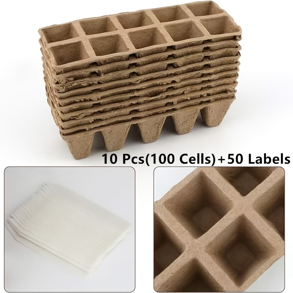 TEMU 100 Paper Peat Flower Pots, Seed , Retro Style, With 50 Labels And Multiple Components, Used For Planting Boxes, Tools, Germination -up Kit
