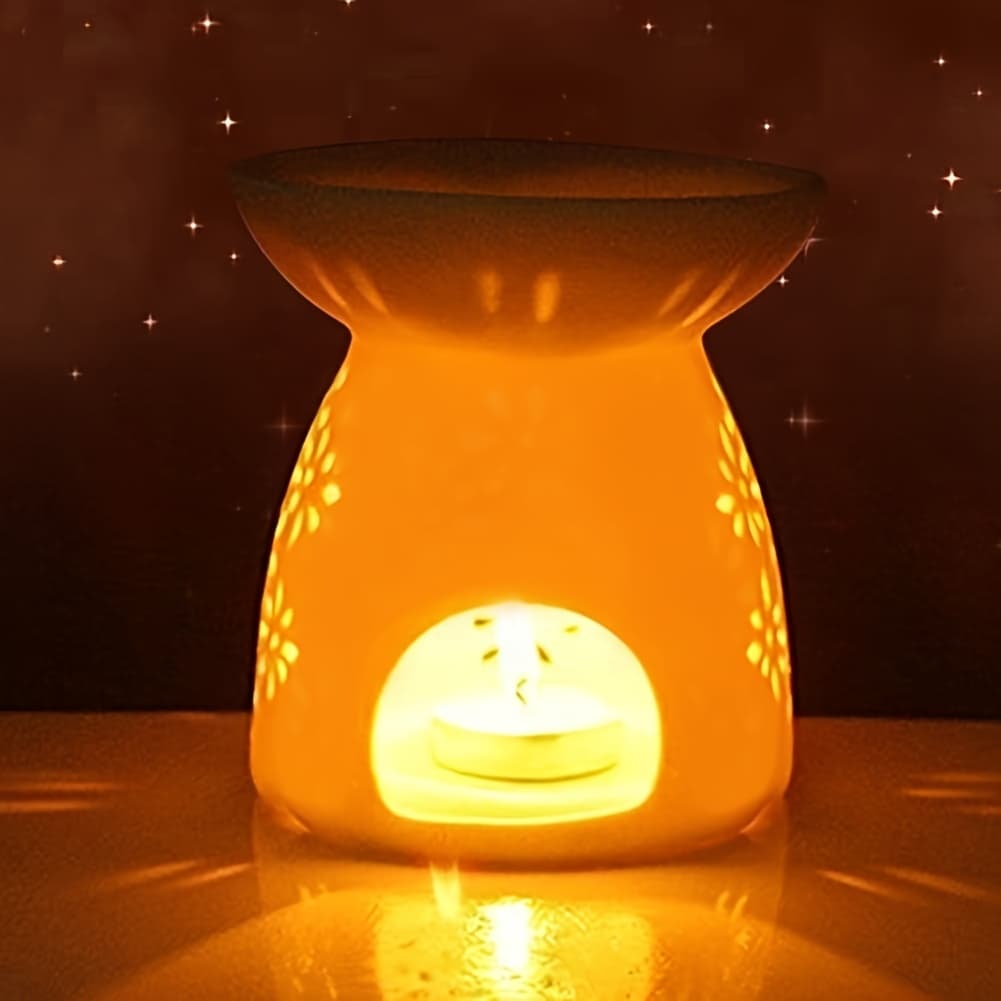TEMU Ceramic Tea Light Candle Holder & Essential Oil Burner - Diffuser For Wax Melts, Incense, Night Light, 3.54 Inch Portable Desktop Decor For Home, Office, Bedroom, Candle Holder Aromatherapy