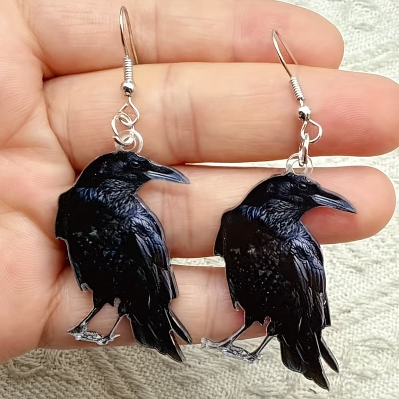 TEMU 2pcs Easy And Multi-functional Creative Crow Earrings, Women's Earrings, Suitable As Birthday Party Gifts For