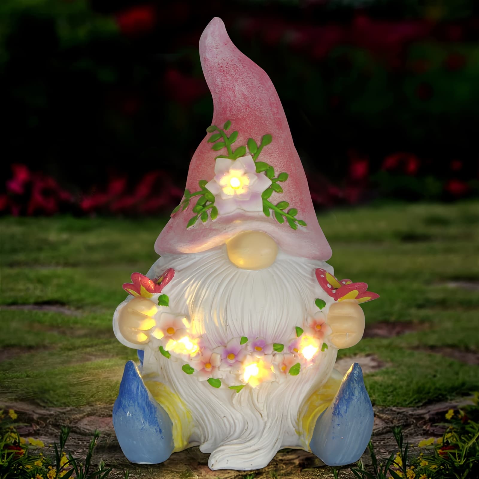 TEMU Gnome Statue, Resin Gnome Figurine Holding With Solar Led Lights, Outdoor Statues Garden Decor For Patio Yard Lawn Porch, Gardening Gifts Valentine's Day Gifts Decorations