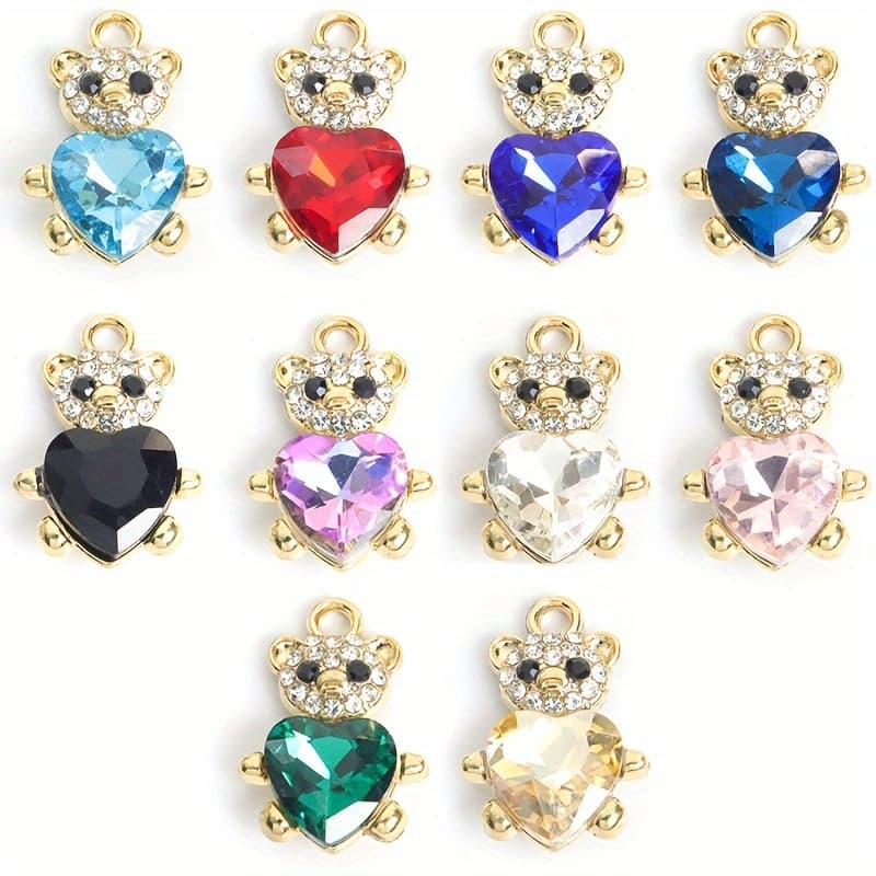TEMU 10-pack Multicolored Teddy Bear Charms, Alloy Pendant For Fashion Necklaces, Sweater Chains, Earrings, Clothing & Doll Accessories, Diy Craft Jewelry, Ideal Gift For