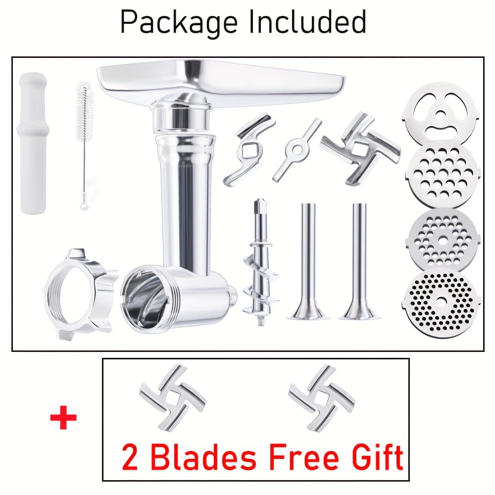 TEMU Metal Food Grinder Attachment For Stand Mixers, Acetec Meat Grinder Attachments Included 2 Sausage Stuffer Tubes & A Holder, 4 Grinding Plates, 4 Grinding , Cleaning Brush