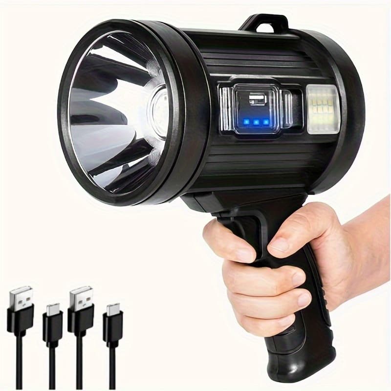 TEMU 1pc Dual Charging Flashlight Solar/usb, 6modes, 3color Changing Emergency Lights, Essential For Outdoor Household And Car Use, Comes With 2 Data Cables As A Gift